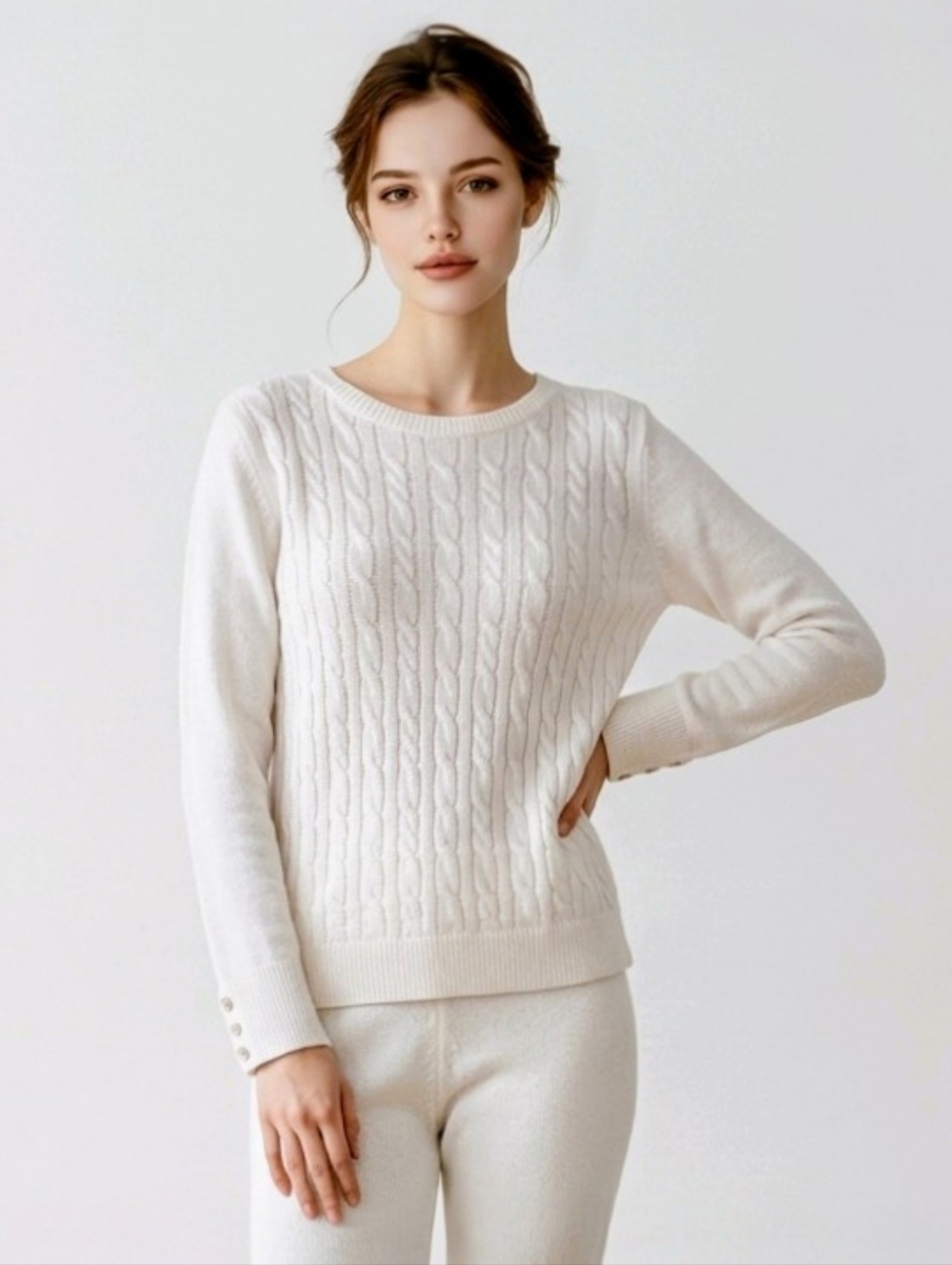 Talbots Women's Wool Cable Knit Sweater Ivory Petite XL PXL Crewneck Pullover
